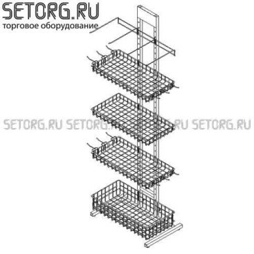 торговая стойка с корзинами и крючками