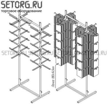 Торговая стойка с крючками на сетке